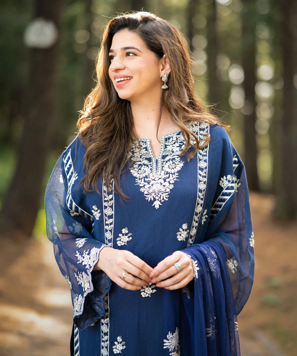 3 Piece - Embroidered Khaddi Net Suit