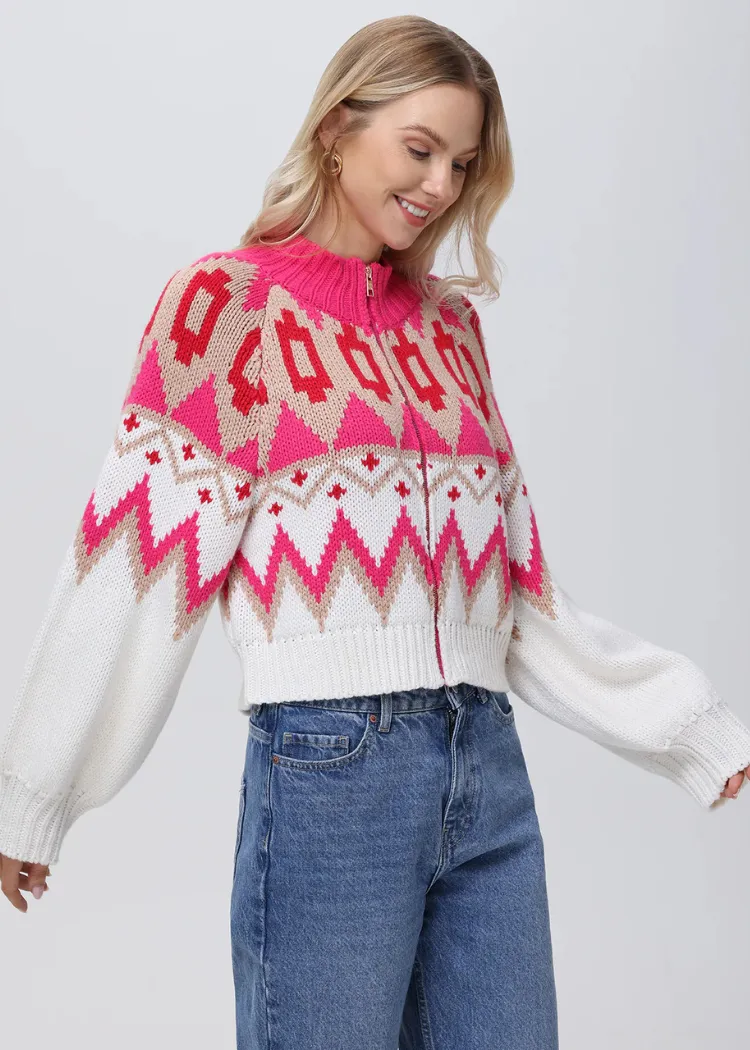 525 America Victoria Fair Isle Zip Bomber- Cabaret