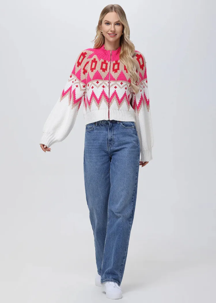 525 America Victoria Fair Isle Zip Bomber- Cabaret
