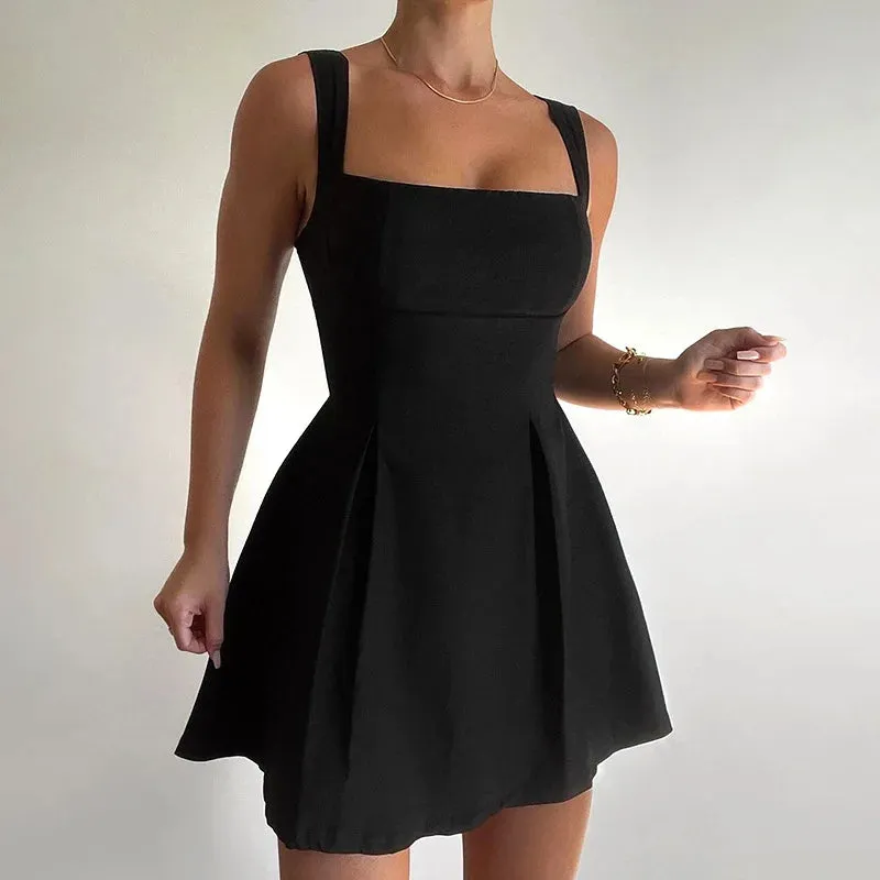 Back To School Joskaa hoco dresses Sexy Backless Sleeveless Slip Mini Dress For Women Folds Solid Elegant Summer Sundresses Holiday Beach Vestido Clothes