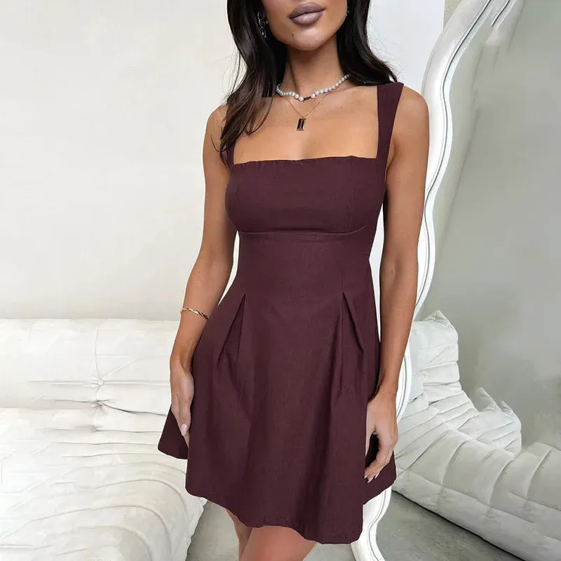 Back To School Joskaa hoco dresses Sexy Backless Sleeveless Slip Mini Dress For Women Folds Solid Elegant Summer Sundresses Holiday Beach Vestido Clothes