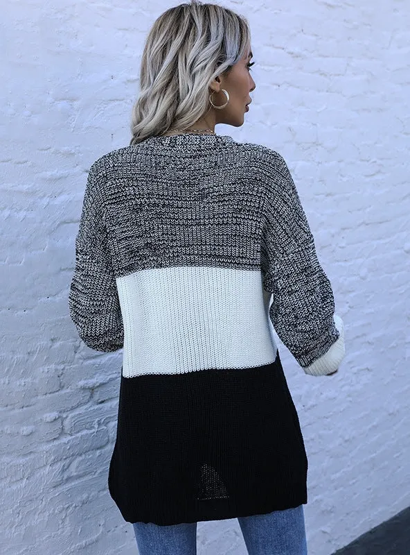 Casual Contrast Stitching Loose V-neck Sweater