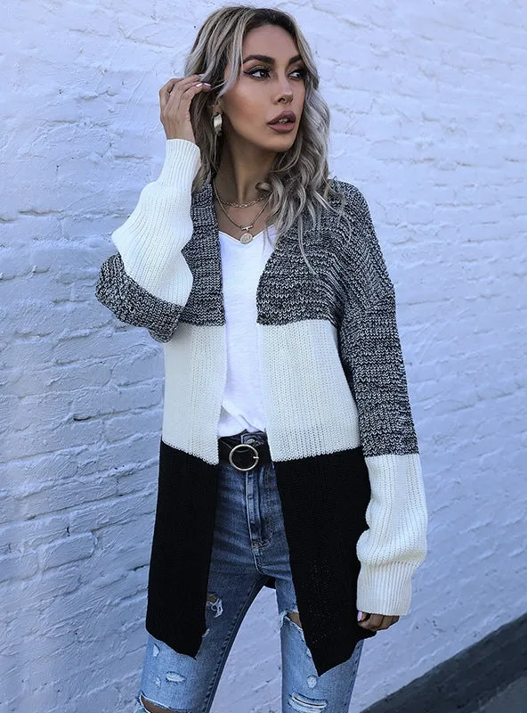 Casual Contrast Stitching Loose V-neck Sweater