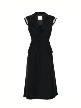 Chalk Stripe Long Vest Navy