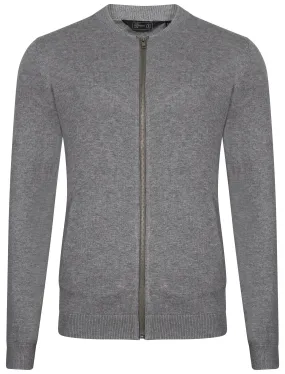 Clipper Zip Through Baseball Cardigan in Mid Grey Marl - Dissident