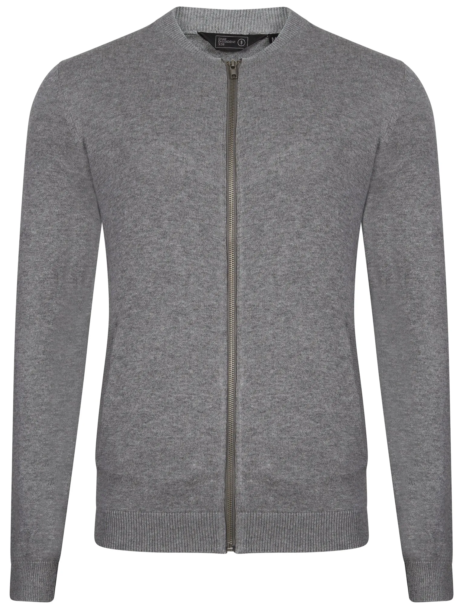 Clipper Zip Through Baseball Cardigan in Mid Grey Marl - Dissident