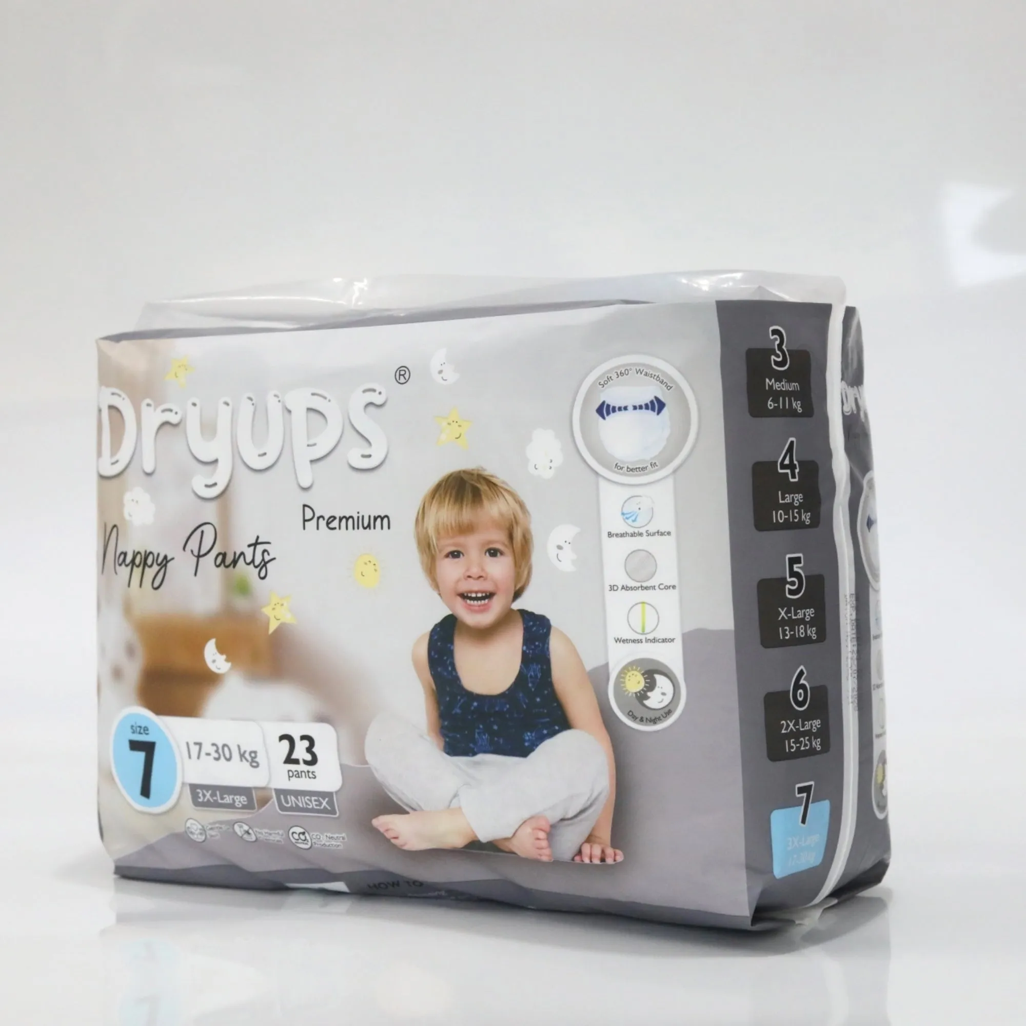 Dryups Premium Nappy Pants Unisex Size 7 3X-Large (17-30kg)