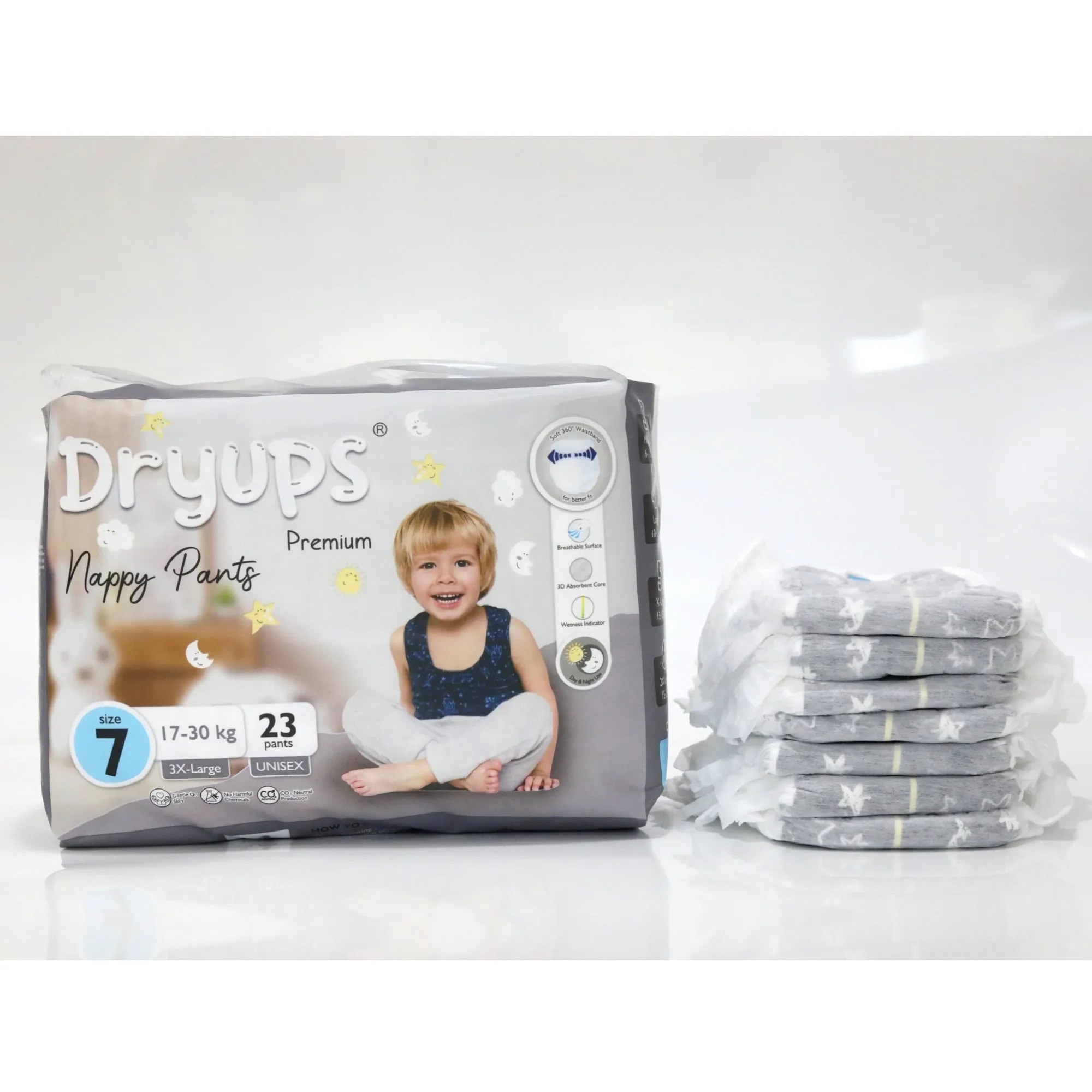 Dryups Premium Nappy Pants Unisex Size 7 3X-Large (17-30kg)