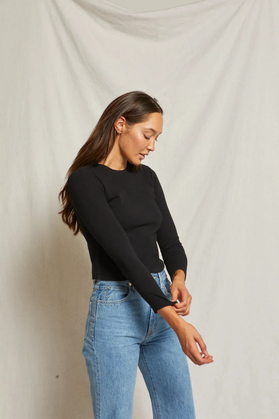 FOX RIBBED L/S T SHIRT - BLACK