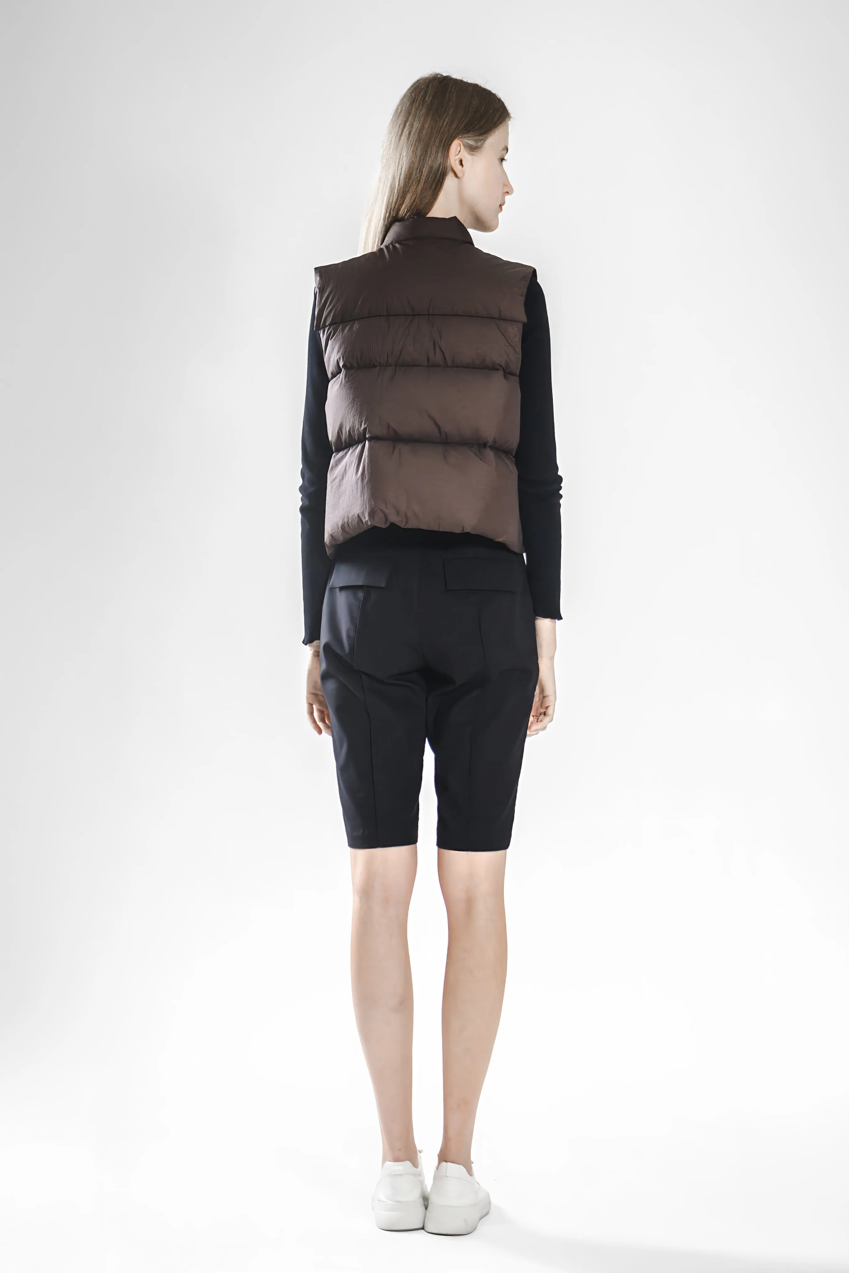 GREEN/BURGUNDY/DARK BROWN STAND-UP COLLAR DOWN VEST