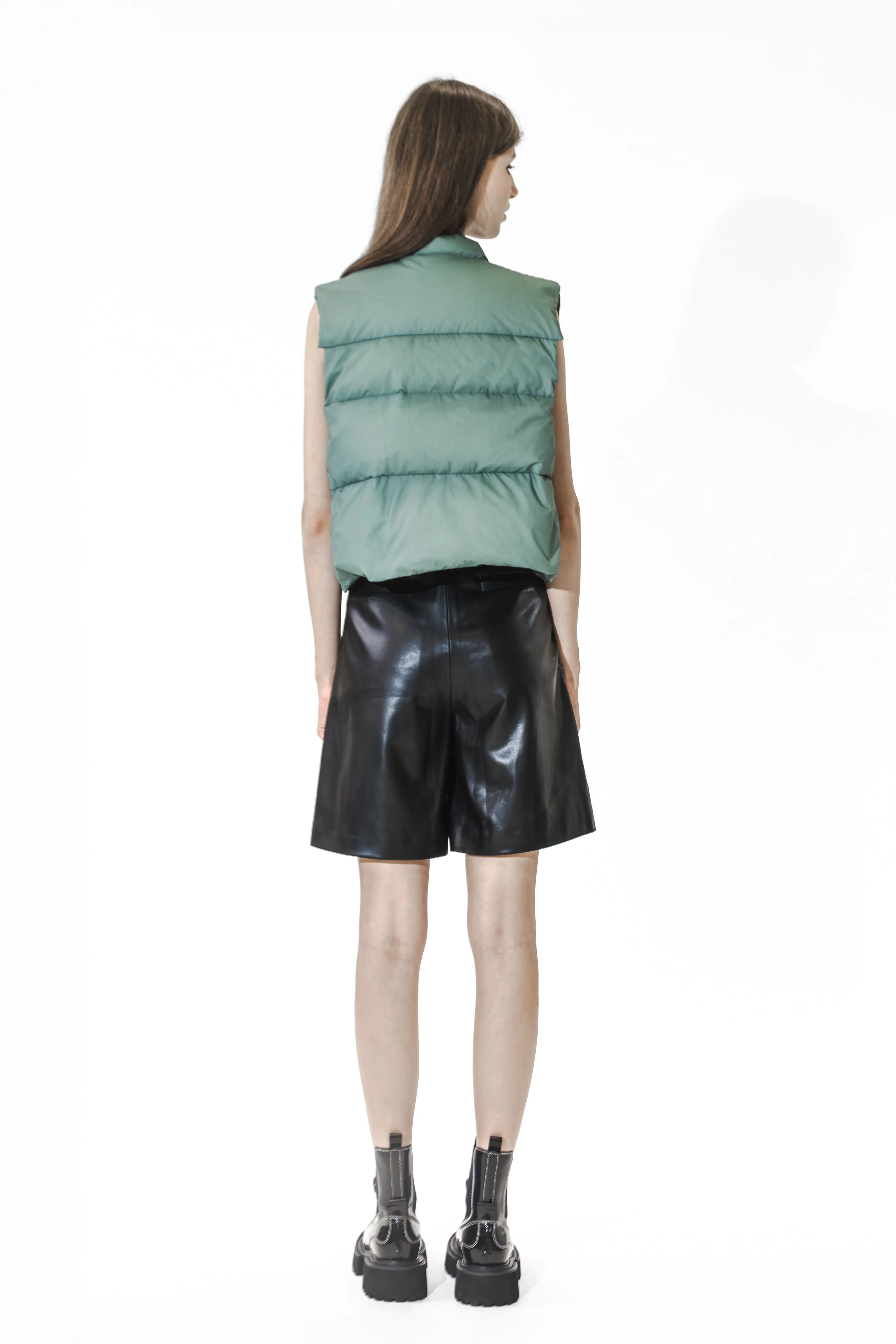 GREEN/BURGUNDY/DARK BROWN STAND-UP COLLAR DOWN VEST