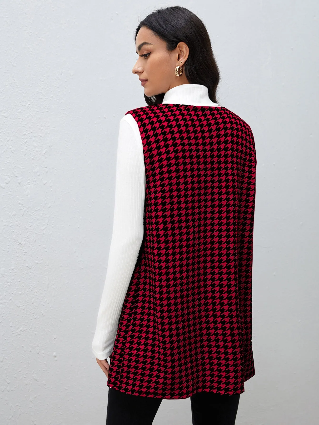 Houndstooth Print Vest Coat