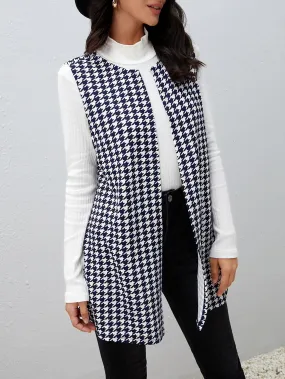 Houndstooth Print Vest Coat