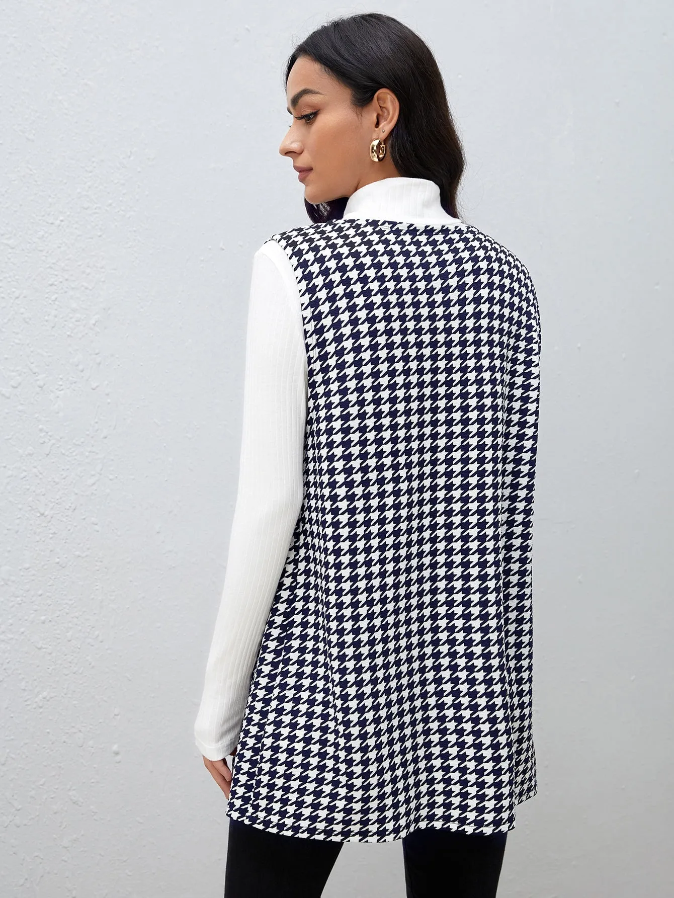Houndstooth Print Vest Coat