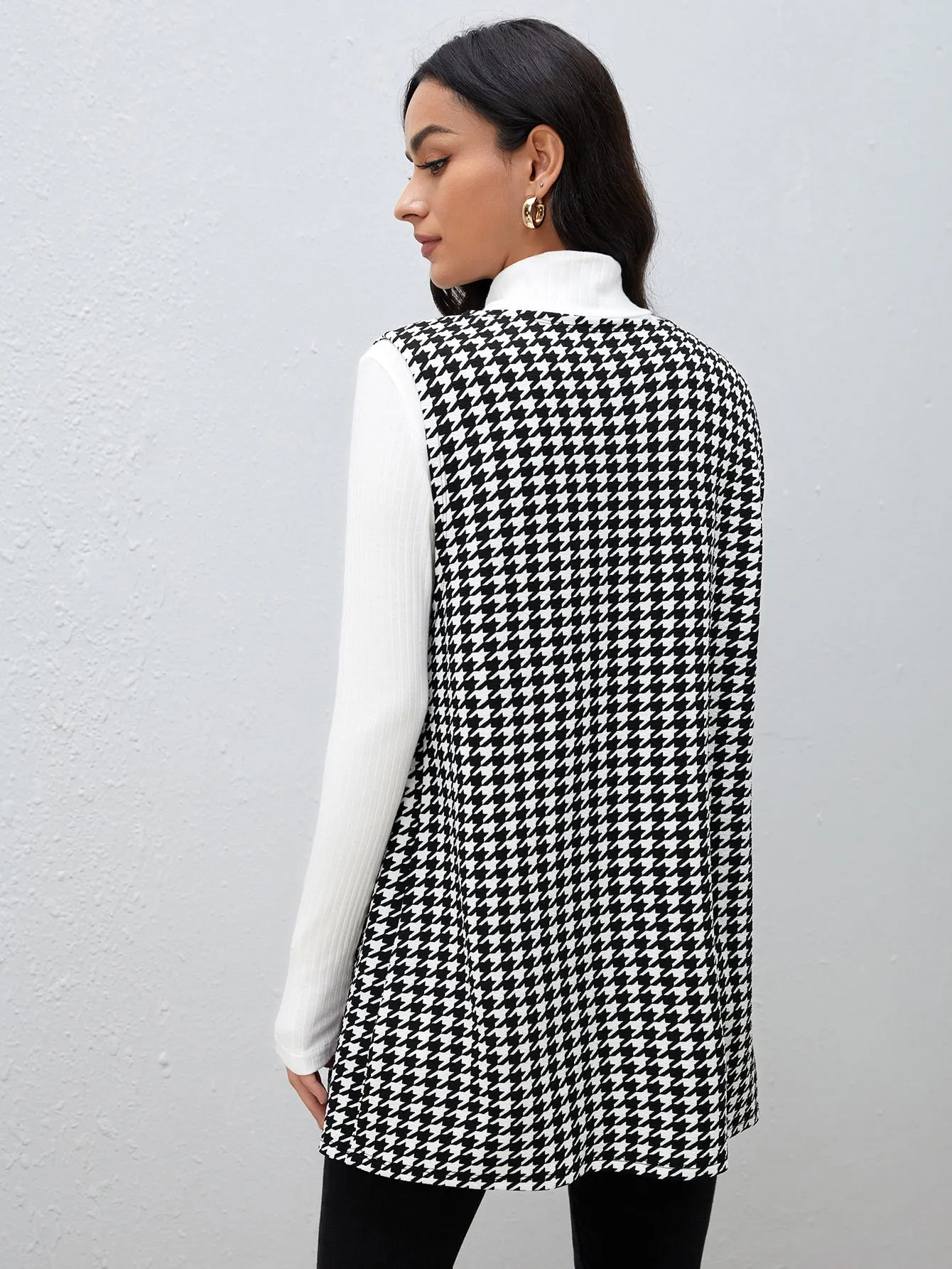 Houndstooth Print Vest Coat