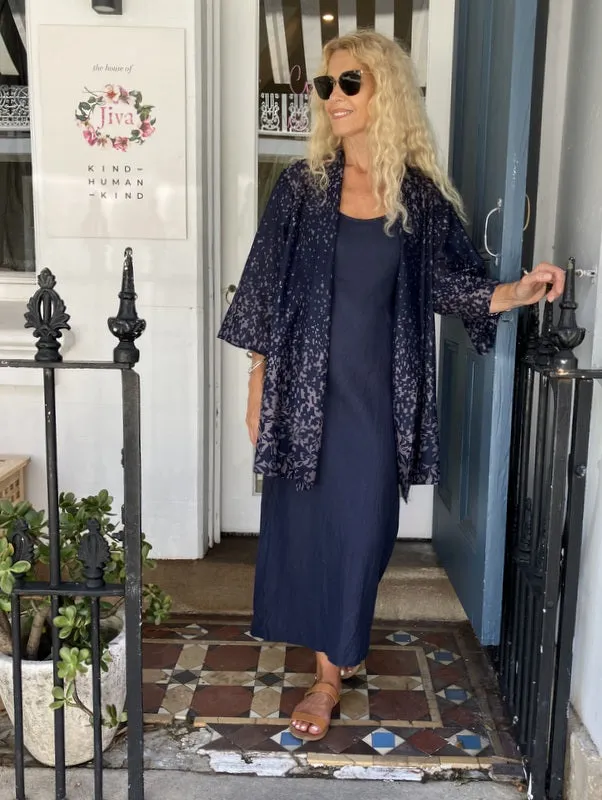 Jiva Cotton Kimono Jacket - Navy/ Mauve