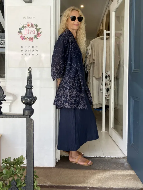 Jiva Cotton Kimono Jacket - Navy/ Mauve