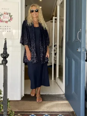 Jiva Cotton Kimono Jacket - Navy/ Mauve