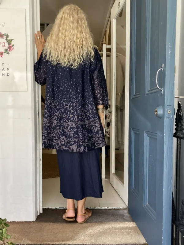 Jiva Cotton Kimono Jacket - Navy/ Mauve