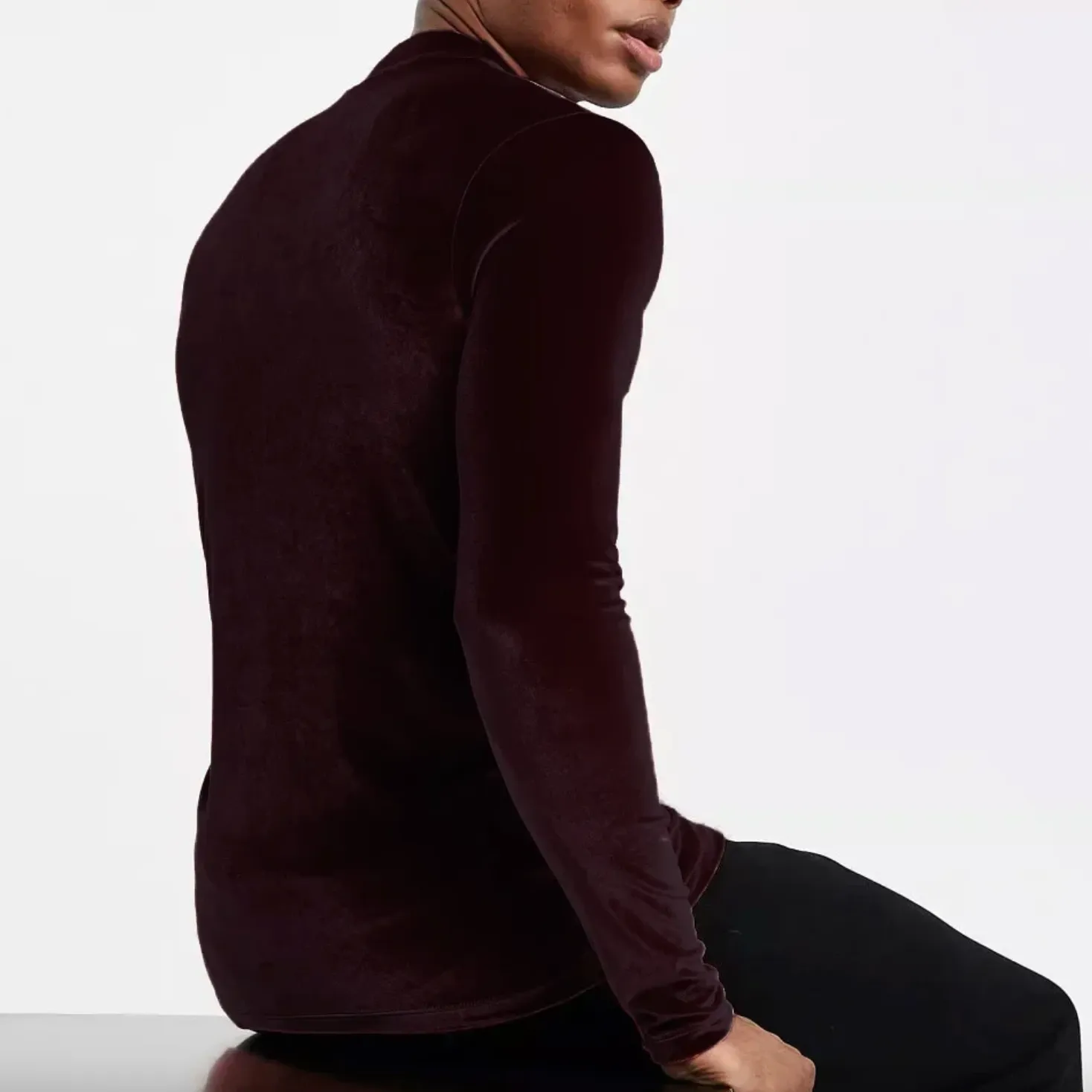 Mens Top Sexy Long-sleeved T-shirt Gold Velvet High Collar Warm Joker Top Breathable Fashion Shirt for Men