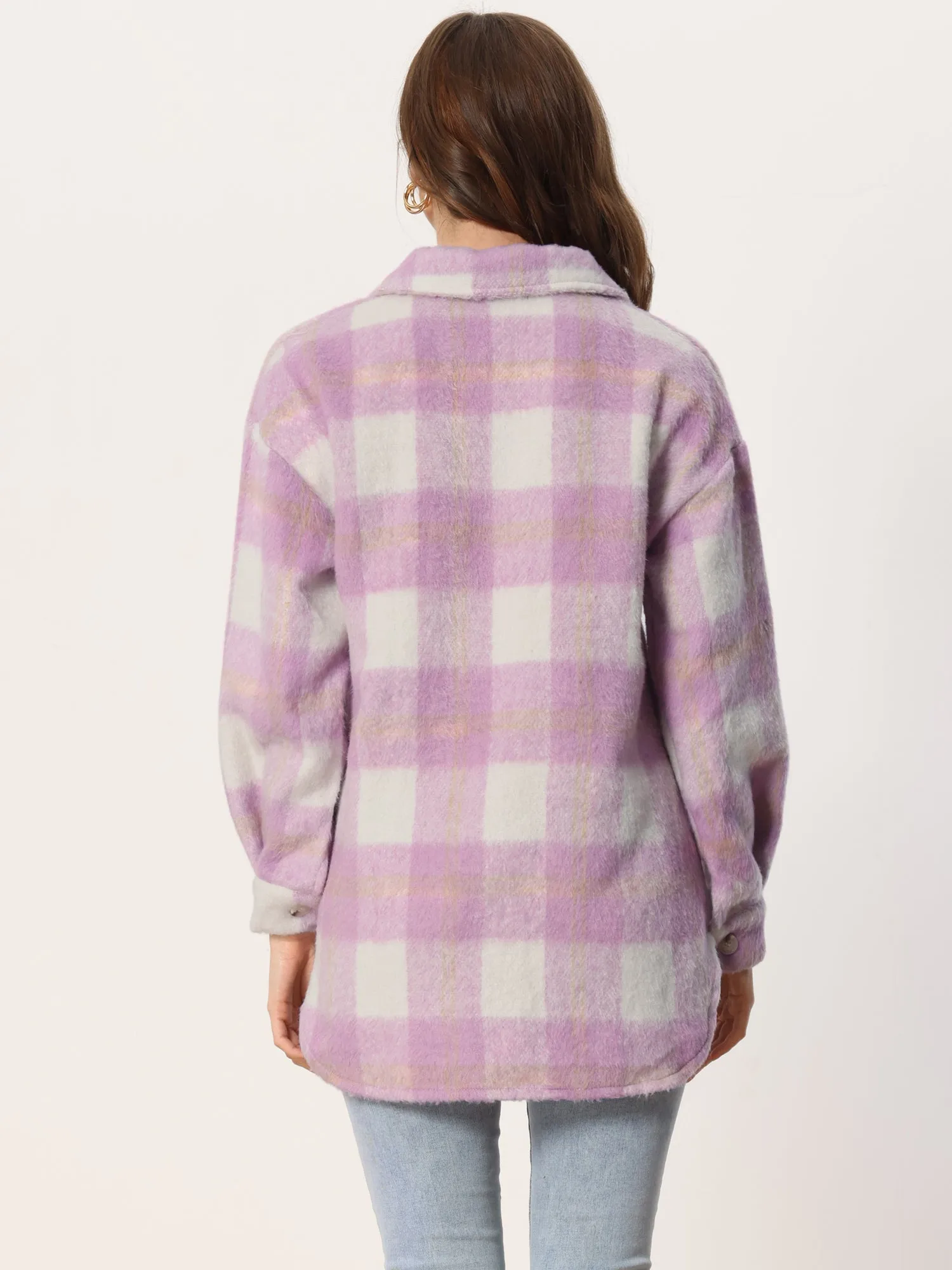 Plaid Winter Casual Jacket Two Pockets Button Front Closure Coat