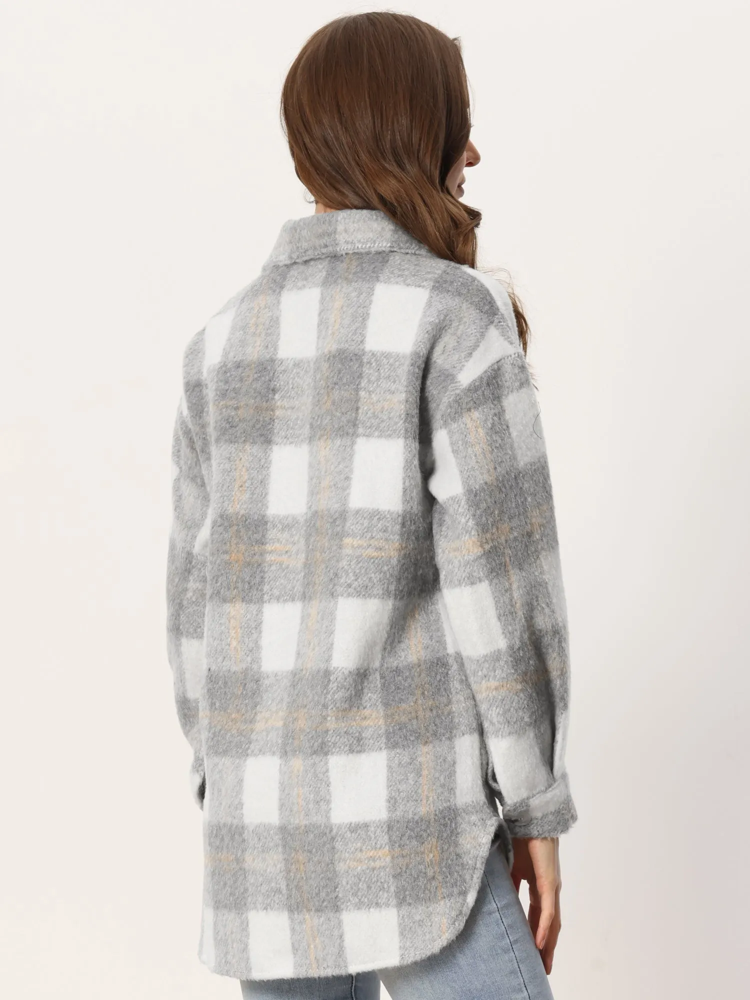 Plaid Winter Casual Jacket Two Pockets Button Front Closure Coat