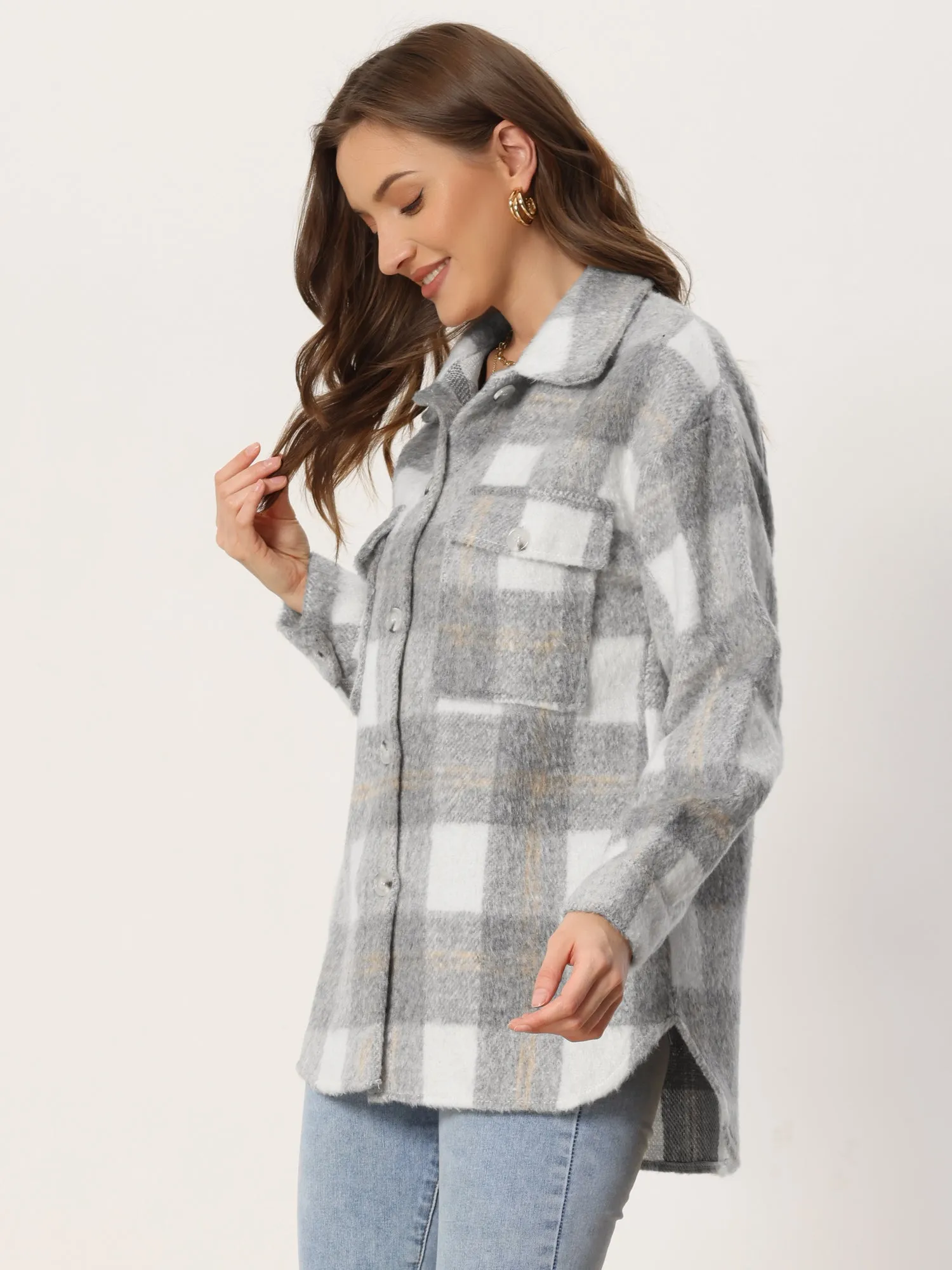 Plaid Winter Casual Jacket Two Pockets Button Front Closure Coat