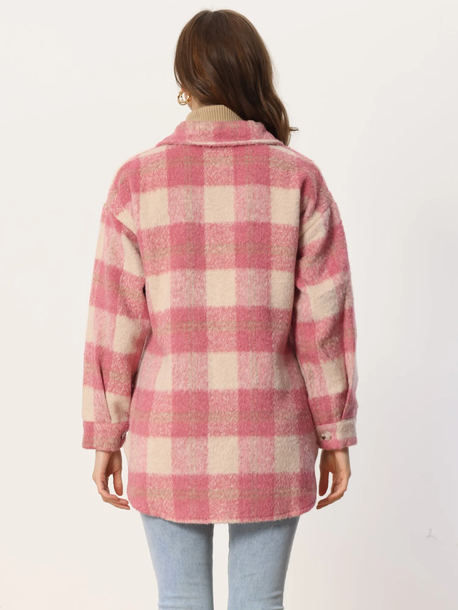 Plaid Winter Casual Jacket Two Pockets Button Front Closure Coat