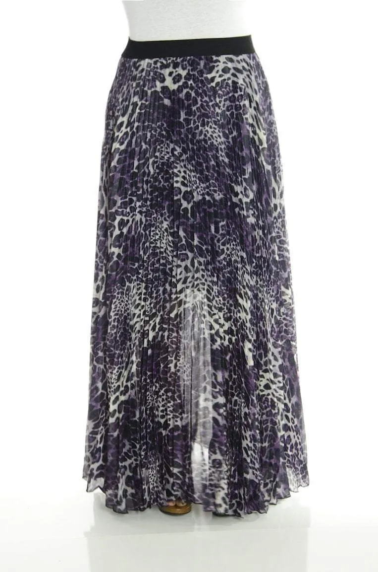 Purple Leopard Print Pleated Maxi Skirt
