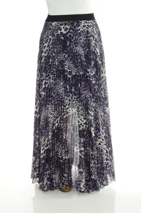 Purple Leopard Print Pleated Maxi Skirt