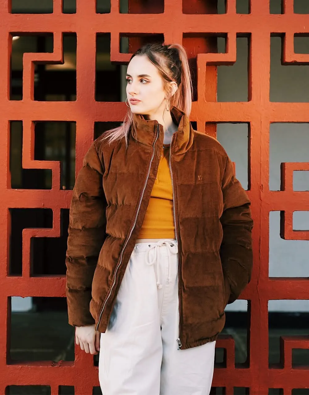Route One Corduroy Puffer Jacket - Caramel