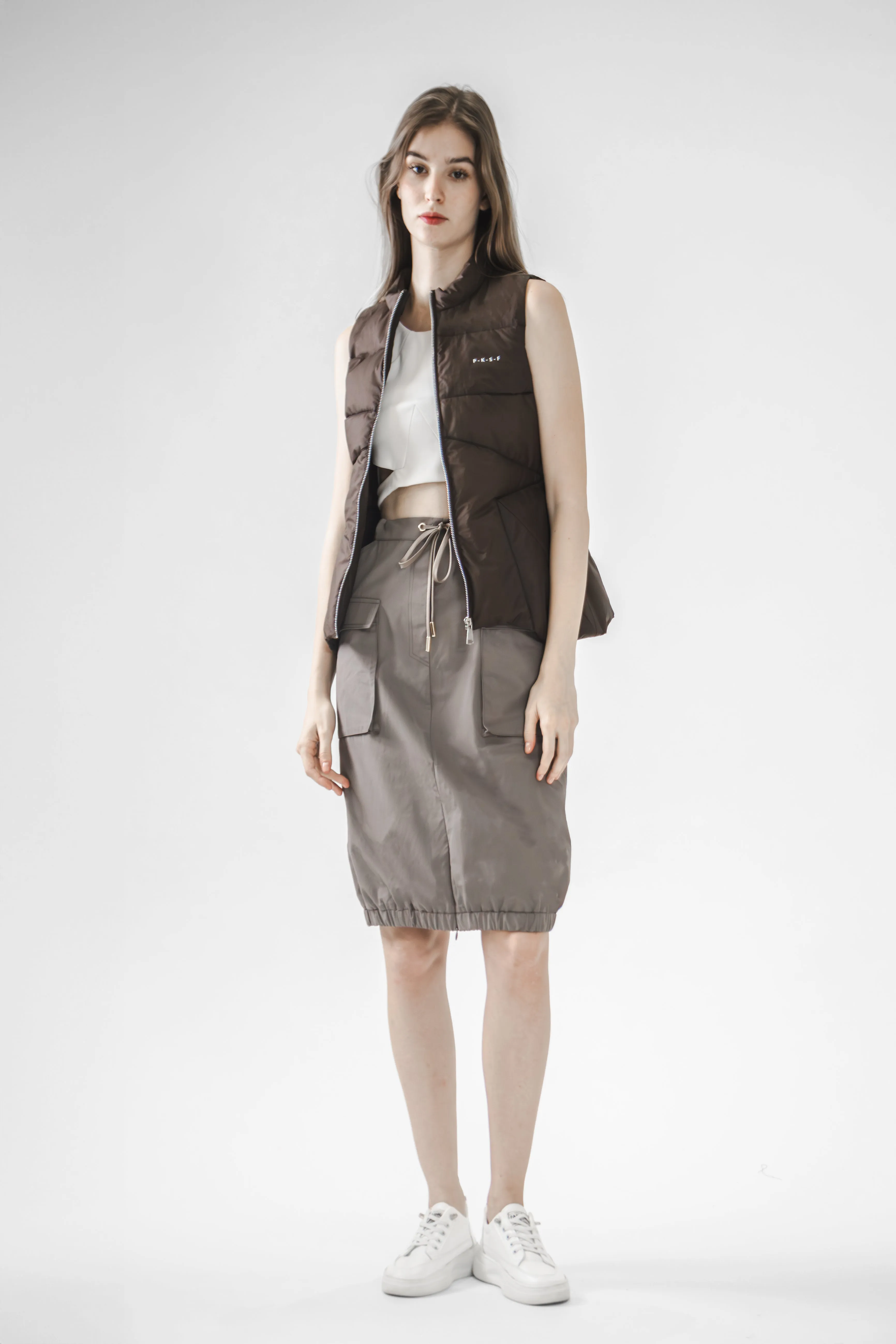 SLEEVELESS LONGLINE FUTURISTIC CUT FITTED VEST