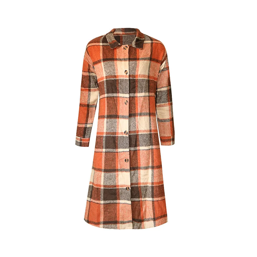 Women's Casual Plaid Flap Detail Drop Shoulder Button Up Shacket