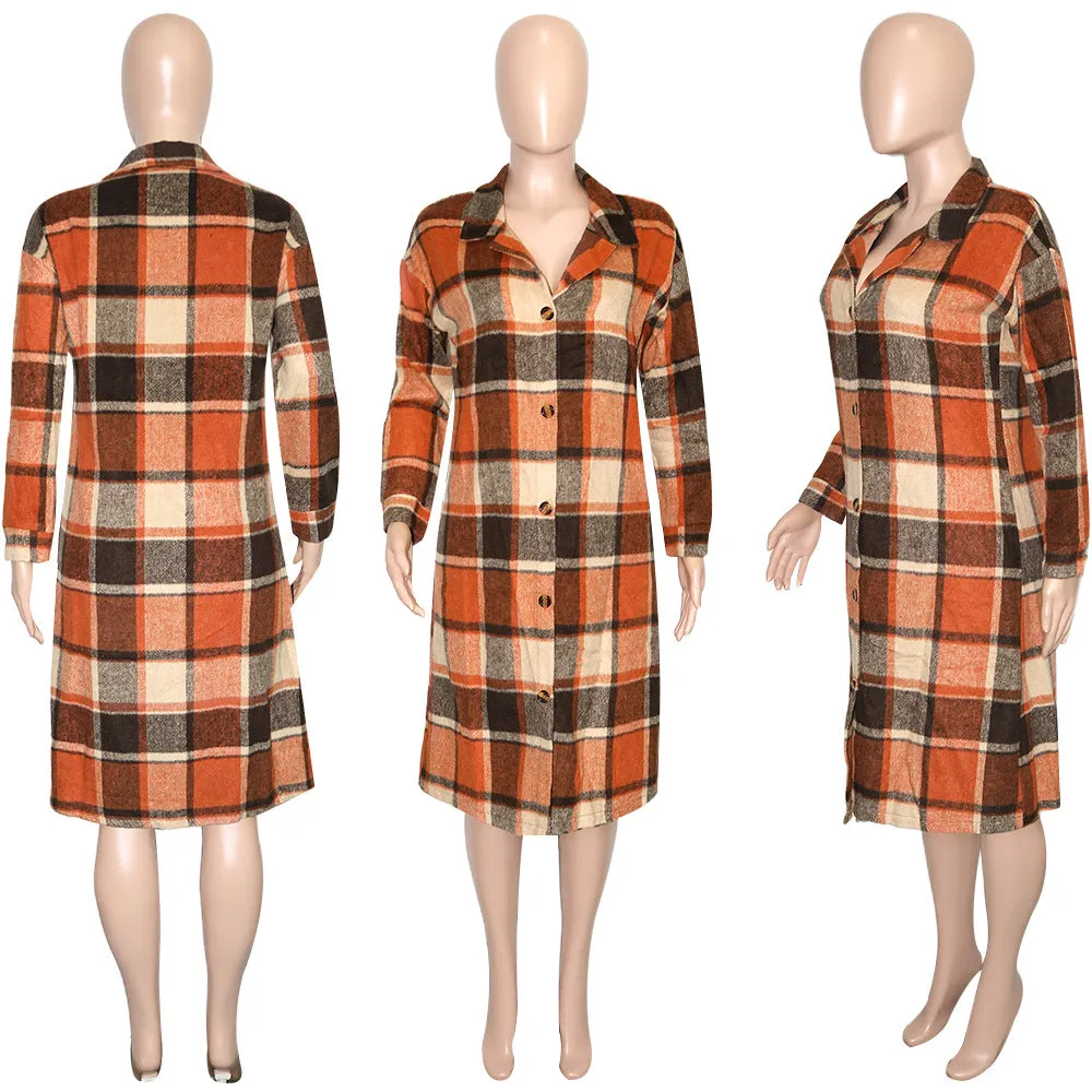 Women's Casual Plaid Flap Detail Drop Shoulder Button Up Shacket