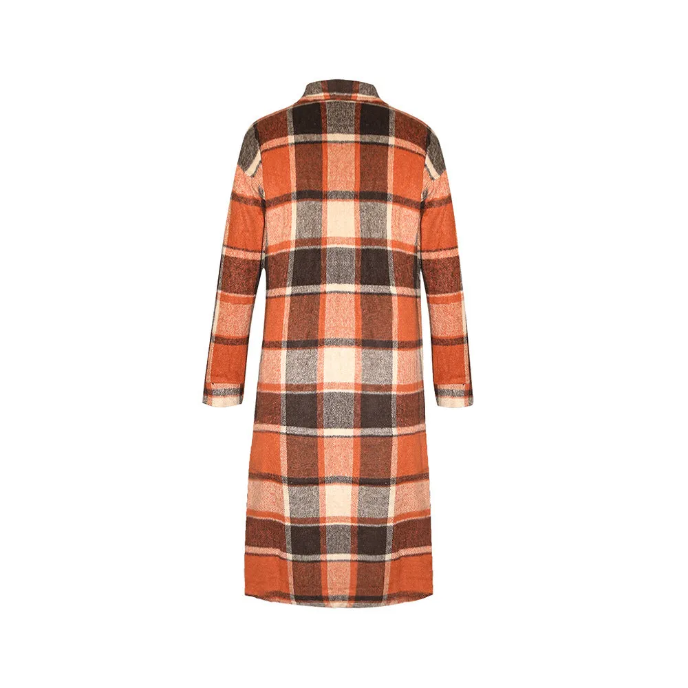 Women's Casual Plaid Flap Detail Drop Shoulder Button Up Shacket