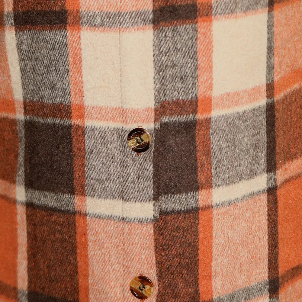 Women's Casual Plaid Flap Detail Drop Shoulder Button Up Shacket